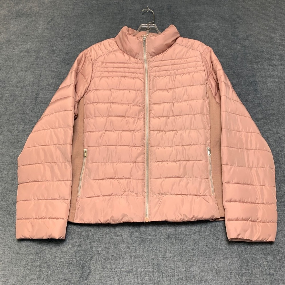Ci Sono Outerwear Puffer Jacket Women XL Mauve Full Zip Mock Neck Cropped Winter